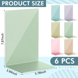 6Pcs Acrylic Bookends for Shelves Colorful Book Ends,Pastel Colors