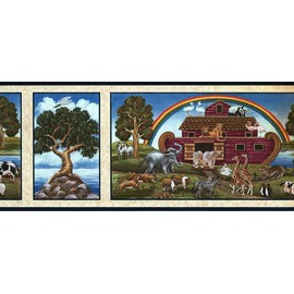 CONCORD WALLCOVERINGS ™ Kids Wallpaper Border Animals Noah's Ark for Play Room Bedroom, Green Brown Blue, 15 ft by 10 in FA102062