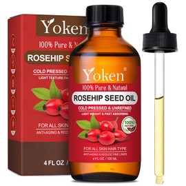 Yoken Rosehip Seed Oil For Face,100% Pure Rosehip oils For Skin,Scars,Hair & Nails.4 fl Oz Cold Pressed Rose Hips Oil For Skin Care, Anti-Aging, Scar Treatment, GUA SHA Massage DIY (4 Fl Oz)