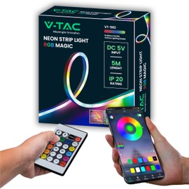 V-TAC Striscia LED RGB Magic Smart 5 Metri –[ 16 MILIONI DI COLORI ] - Controllo Telecomando e App Alimentazione USB 5V - 3W/m - 30 LED/m – Per Casa, Camera, Salotto, Interni, Arredi, Profili