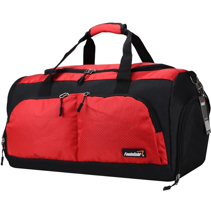 foolsGold Large Sports Holdall Duffel Bag - Black/Red