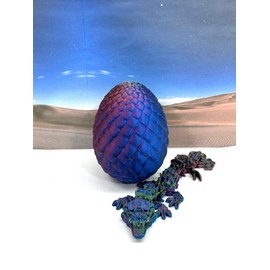 3D Printed Baby Dragon with Dragon Egg, Articulated Clover, Crystal, Easter, Rose, Gemstone, Orchid, Woodland Baby Dragon, Fidget ADHD Toy BD-Set-001 (Egg + Clover Baby Dragon, Red Purple Gold)