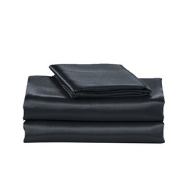 EliteHomeProducts EHP Super Soft and Silky Satin Sheet Set (Solid/Deep Pocket) (Full, Black)