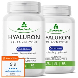MoriVeda BioCell Collagen Kapseln - 2 Monate Vorrat - mit Collagen Type-II Hyalurons?ure und Chondroitinsulfat - hohe Bioverfgbarkeit fr Haut Haare & Gelenke - von MoriVeda - 2 x 60 Kapseln