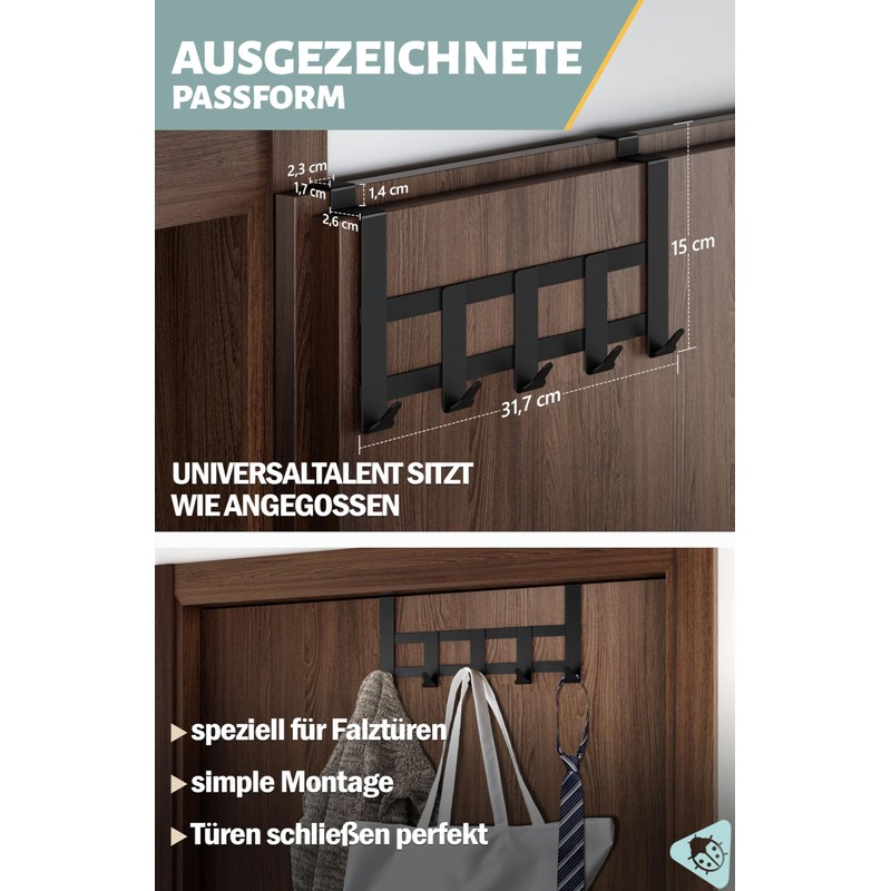 Menz Premium Door Coat Rack - Black Door Hook Rail