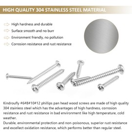 Kindroufly 317 Pieces #6#8#10#12 Phillips Pan Head Self-Tapping Screws, Wood Screws Assortment Kit, 304 Stainless Steel