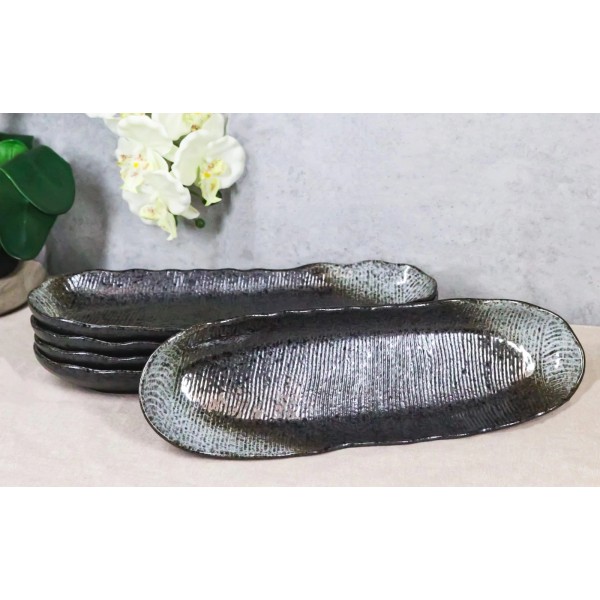 Pack Of 3 Charcoal Grey Tone Hakumu Wavy Oblong Long