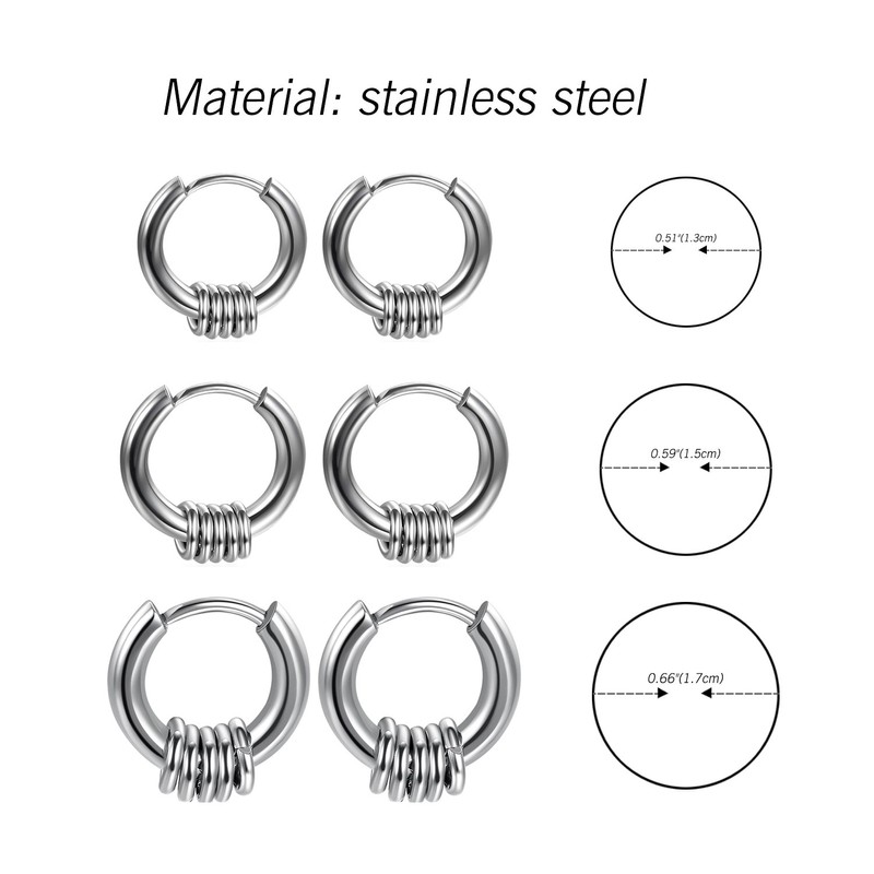 Aroncent Unisex Creolen Ohrringe Set - 3 Paar Edelstahl Silber