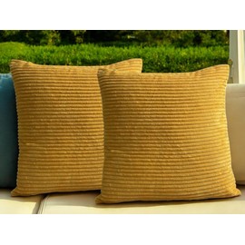 Seechoo Corduroy Cushion Covers, Set of 2, 45 x 45 cm, Striped, with Invisible Zipper, 18 x 18 Inch (Ochre)