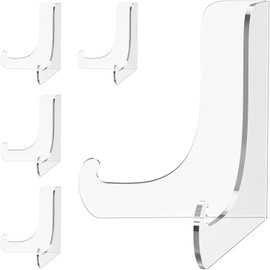 Watelife 5 Pack Acrylic Display Stand, Plate Stand for Display, Clear Easel Stand, Display Holder for Card, Frame, Picture, Magazine, Book, CD, Phone (Large/ 4.5 Inch)