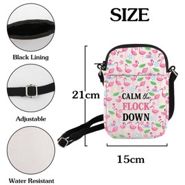 Funny Flamingo Gift Calm The Flock Down Flamingo Crossbody Bag Fun Flamingo Party Gift Flamingo Lover Gift, White