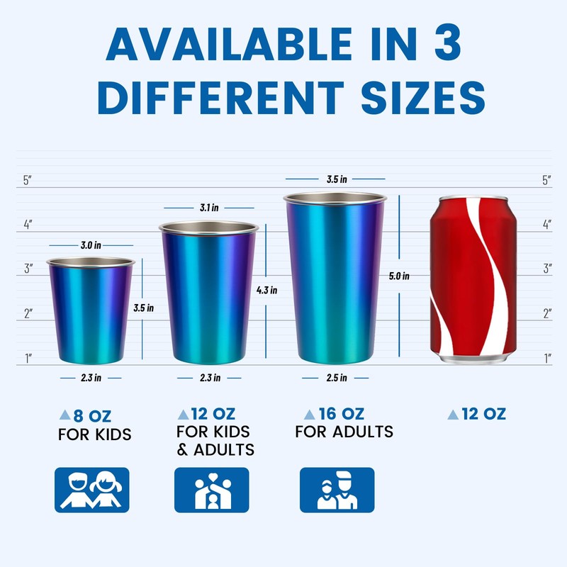 Cafezi 8 oz Stainless Steel Cups 4 Pack, Stackable Metal