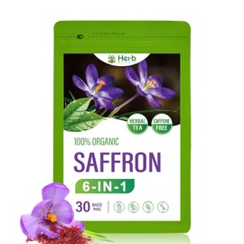 HerbOLITHIC Saffron Tea bags, Herbal Tea for Mood Support, Calm & Sleep Support, Blend with Passion Flower Lemon Balm Chamomile Extract, Individually packed, 30 bags