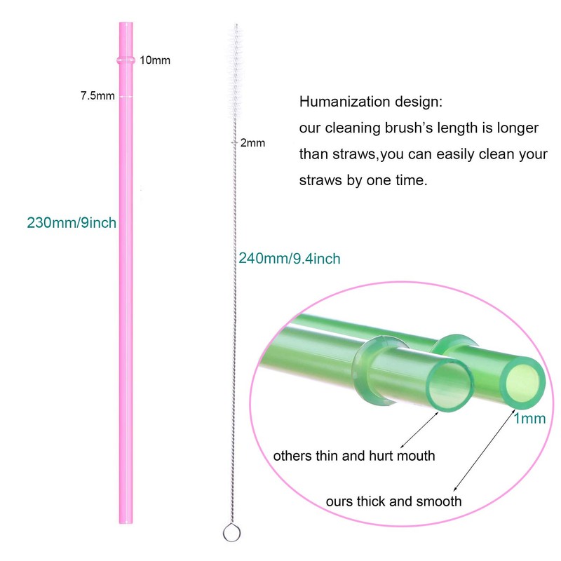 Dakoufish 12 Piece 9 Inch Reusable Plastic Thick Drinking Straws