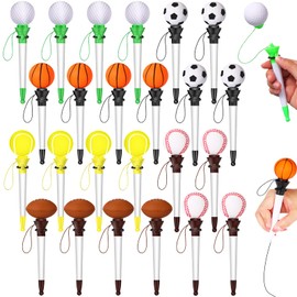 Lincia 24 Pcs Sport Funny Pen Hoop Ballpoint Pen Sports Novelty Pen Bulk Plastic Sports Soccer Basketball Baseball Football Tennis Themed Pen for Birthday Party Award Party Favor Supplies (Assorted)