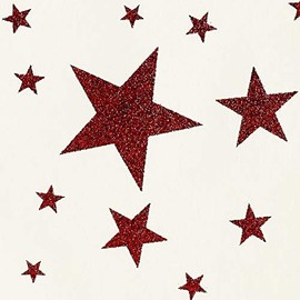 Gift Wrap - Stars - Red Glitter on Cream