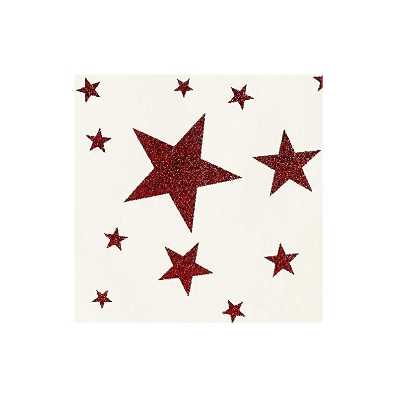 Gift Wrap - Stars - Red Glitter on Cream