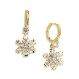 Sonateomber Snowflake Dangle Drop Small Gold Hoop Huggie Earrings for Women Cute Sparkly Snow White Crystal Cubic Zirconia Rhinestone Dangling Winter Christmas Holiday Accessories Jewelry Gift
