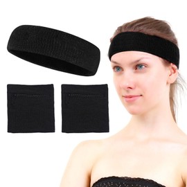 SLEEKEE 1 Pair of Sports Bracelets and 1 Headband, Creative Design Bracelets, Bracelets with Pockets, Elastic Bracelets, Sports Equipment
