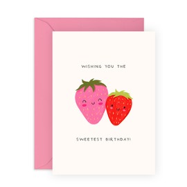 Cute Strawberry Birthday Card for Her – Greeting Gifts for Women, Girls, Little Sister, Mum, Daughter, Children, Kids, Granddaughter, Niece, Goddaughter -Sweet and Lovely Berries -Comes with Stickers