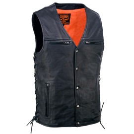 Milwaukee Leather Men's Premium Leather Classic V-Neck Motorcycle Rider Vest - 7X-Large