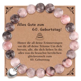 Rebundex 60th Birthday Woman Gift 60th Birthday Gifts for Women 60 Years 60th Birthday Bracelet Ladies Birthday Gift for Women Mum Gifts for Grandma, natural zebra stone