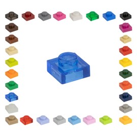 CMC imports 100 Mosaic Tile Building Blocks 1 x 1 Nubs Compatible 34 Different Colours Tiles Clamping Blocks (192 - Blue Transparent)