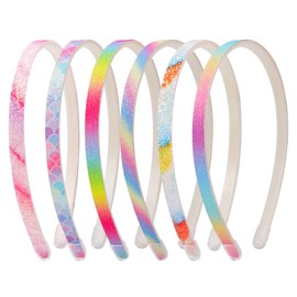 Nenjindz Glitter Headband, Glitter Headband, Cute Non-Slip Thick Plastic Hair Bands with Teeth, Pack of 6 Rainbow Sequins Headbands, Glitter Hair Accessory for Children, Little Girls