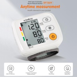 Wrist Blood Pressure Monitors Windray Automatic Digital BP Machine Accurate - Adjustable Cuff,Portable LCD Display 120 * 2 Readings Memory Function