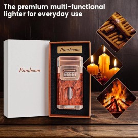 Pumboom All-in-One Torch Cigar Lighter with Built-in Cigar Cutter V Cut, Cigar Holder...