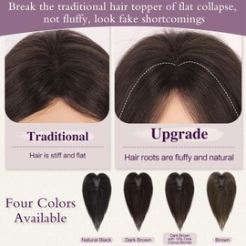 RUWISS Hair Toppers for Women Real Human Hair – Lightweight Brown Clip-in Hair Piece for Thinning Hair, Fluffy Straight Hair Topper without/with Bangs Hair Pieces for Women