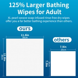 125% Larger No Rinse Bathing Wipes for Adults, Soap Infused, Rinse Free Bath Wipes Dry Body Wipe. Disposable Shower Wipe for Elderly, Camping, Hiking, GYM & Travel Post Surgery Must Haves (25 Pack)