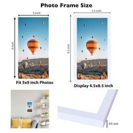 JCJMY 5x9 Picture Frame White for Wall Hanging or Tabletop, Wall Mounting Horizontally or Vertically, 5 x 9 Wall Gallery Poster Photo Frame with Shatter Resistant Plexiglass, White