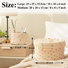 Oenothera 2 Pieces Storage Basket with Lid, Decorative Basket, Cotton Rope Lidded Basket, for used to organize and store clothes, jewelry, stationery, etc(Multicolor)