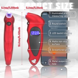 Frienda 3 Pcs Digital Tire Pressure Gauge Backlight LCD Car Pencil Air Pressure Gauge Heavy Duty Chrome Metal Head Stainless Steel Body Measurement Tool for Cars Motorcycles Trucks Bikes Tires