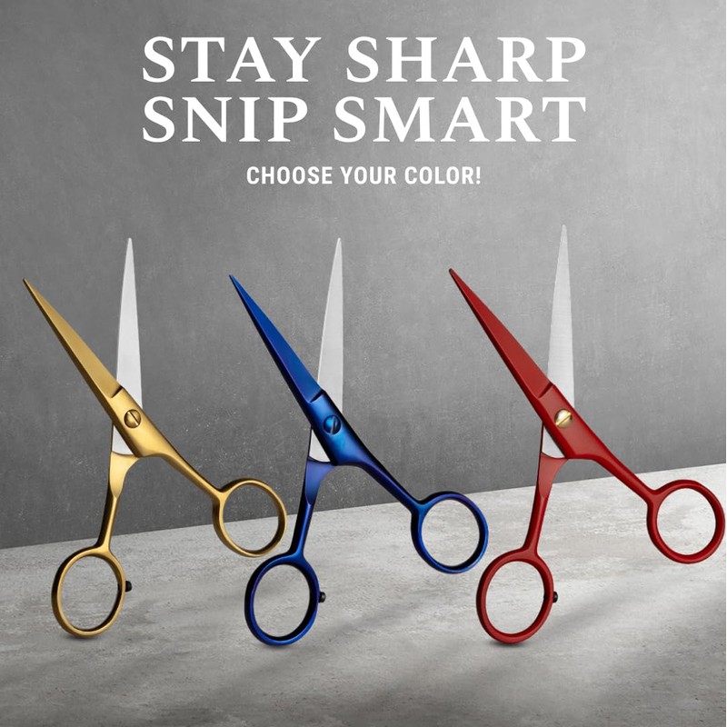 Ontaki Beard Scissors & Mustache Scissors - 5-Inch, True Red