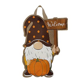 Fall Gnome Burlap Door Hanger Embroidered 13" x 20" Briarwood Lane