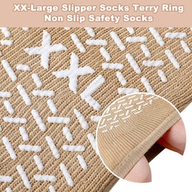 Panitay 6 Pairs XX-Large Slipper Socks Terry Ring Non Slip Gripper Socks for Adults Home Hospital (Gray, White and Nude)