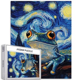 Cute Little Frog 1000 Piece Jigsaw Puzzles for Adults Van Gogh Starry Night Style Art Jigsaw Puzzle Challenging Family Activity Games Colorful DIY Craft Puzzle for Home Decor Gifts 50×70cm