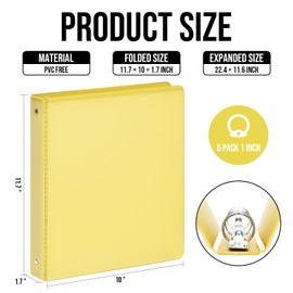 3 Ring Binder 1 Inch, IntoJoy 6 Pack Clear View 3 Hole Binder PVC-Free Fits 8.5x11 Inch Paper Flexible Round Ring Binders for School Office Home Binder Supplies (Yellow)