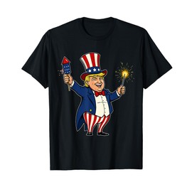 Trump 4th Of July Uncle Sam Hat Fireworks Patriotic Men Kids T-Shirt