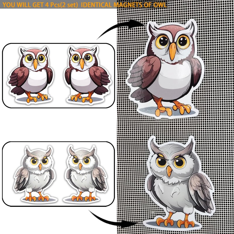 Screen Door Magnets Decal 2 Pairs (4pcs) Cute Owl Pattern