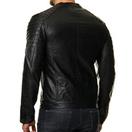 DECIMAL Men's Black REAL Lambskin Leather Biker Jacket VINTAGE GENUINE MOTORCYCLE JACKETS FOR MEN (US, Alpha, Small, Regular, Regular, BLACK SHOULDER)