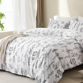 MUXHOMO White King Comforter Set, Elegant Floral Print Bed in a Bag 7 Pieces, Ultra Soft & Breathable Reversible Botanical Pattern Bedding Set with Comforter, Sheets, Pillowcases, and Shams