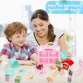 SweetAce 32Pcs Dog Toys for Kids Pretend Play Dog Figures Playset Toddlers Toy Interactive Puppy Role Play Set Realistic Dogs Care Center Birthday Gifts for 3 4 5 6+ Year Old Girls and Boys