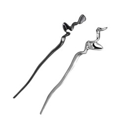 HLNWPJYCX Hairstick, Hair Stick, Set of 2 Hair Accessories, Simple, Metal, Length 7.9 inches (20 cm), Black and Silver, Perfect for Retro Hairstyles and Kimonos, Graduation Style