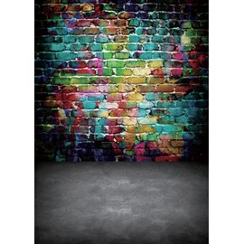 Alltten 5x7ft Colorful Brick Wall Backdrop Graffiti Photography Backdrops 80's Hip Hop Disco Birthday Graduation Themed Party Decoration Background Photo Studio Props F56