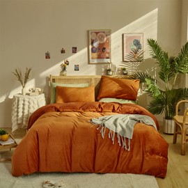 Wellboo Burnt Orange Fluffy Comforter Sets King Women Men Rust Caramel Velvet Bedding Comforters Solid Terracotta Flannel Modern Aesthetic Quilts Warm Winter Plain Reddish Plush Blankets Soft Durable