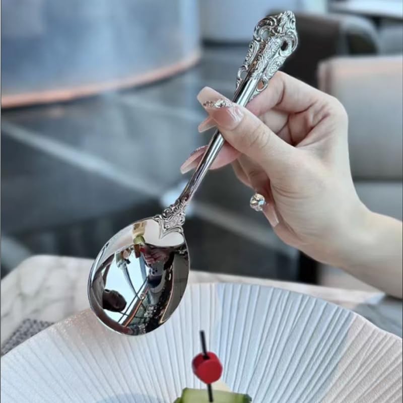 Siaiqiang Gorgeous Round Soup Spoons,18/10 Stainless Steel Fine Embossed Texture
