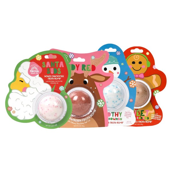 Pacha SOAP Holiday Bath Bomb Card 4 Pack, Variety, Moisturizing,
